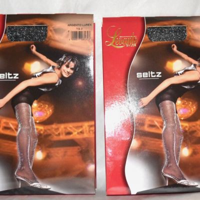 2X Levante seltz sheer tights sparkle shimmer Silver Argento Lurex Tg.2